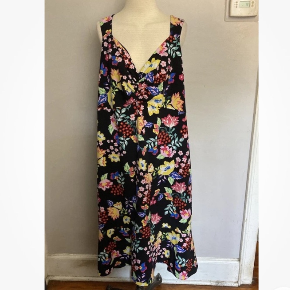 RACHEL Rachel Roy Black Floral V-Neck Midi Dress